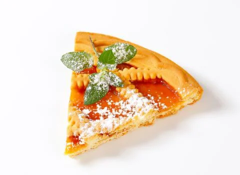 Delicious slice of pumpkin pie with powdered sugar Stock Photos