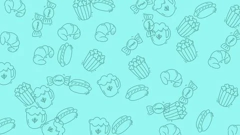 Delicious Snack Food Pattern on a Vibrant Blue Background. Stock Illustration
