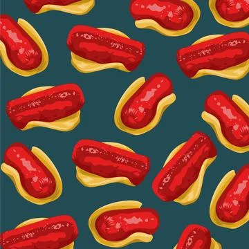 A delicious snack pattern with mini sausage wrapped fried potatoes issolated on  Stock Illustration