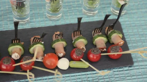 Delicious snacks on a banquet Stock Footage 54459056