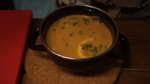 Delicious soup in a plate Stock Footage 159881185