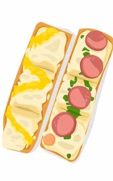 Delicious Square pizza with cheese papperone and meat on it issolated on white.  Stock Illustration