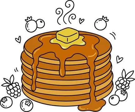 Delicious Stack of Pancakes with Syrup and Butter Doodle. Stock Illustration