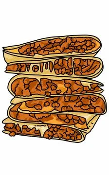 Delicious of a stack of tacos with meat and cheese. Spanish local food Stock Illustration