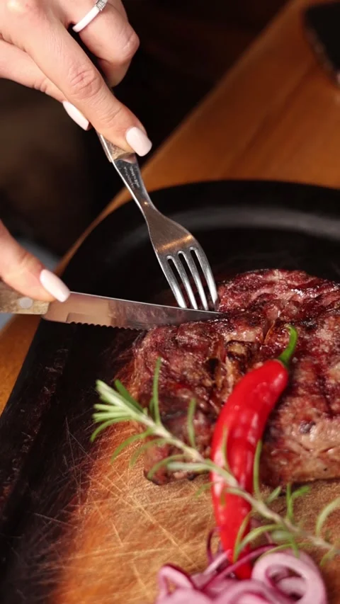 Delicious steak close-up in a restaurant Stock Footage 265669057