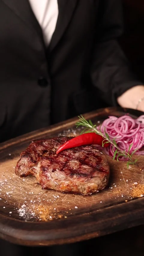 Delicious steak close-up in a restaurant Stock Footage 265669481