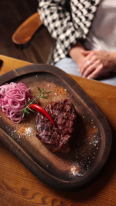 Delicious steak close-up in a restaurant Stock Footage 265669502