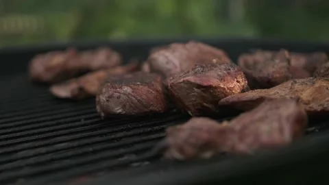 Delicious steaks on a charcoal grill Stock Footage 201021882