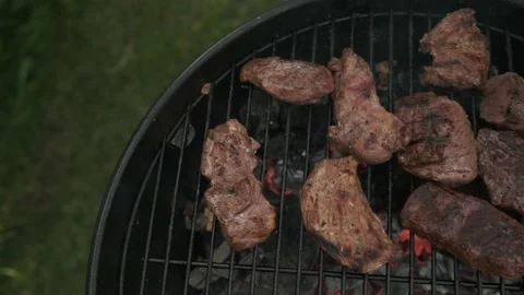 Delicious steaks on a charcoal grill Stock Footage 201021900