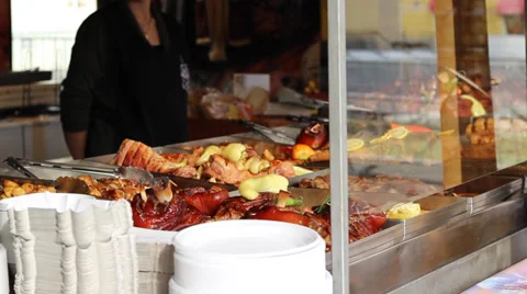 Delicious Steaks at Mobile Kitchen Stock Footage 33061510