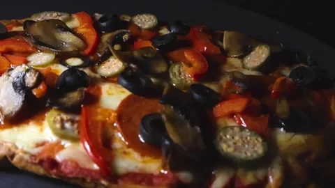 Delicious Steaming Pizza With Various Toppings Rotating 스톡 동영상 332629208