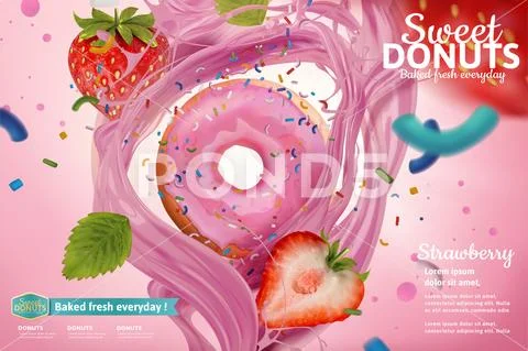 Delicious strawberry donut Stock Illustration