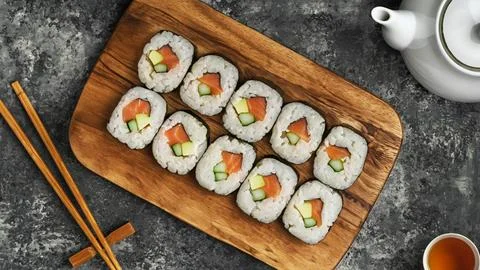 Delicious sushi on the board Stock Photos