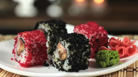 Delicious sushi on a plate. Stock Footage 4356593