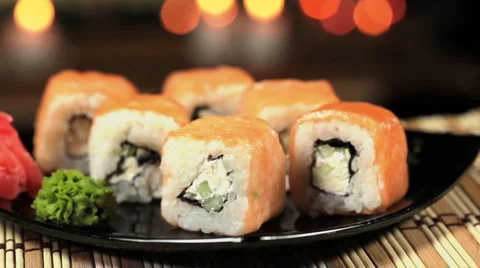 Delicious sushi on a plate. Stock Footage 4356769