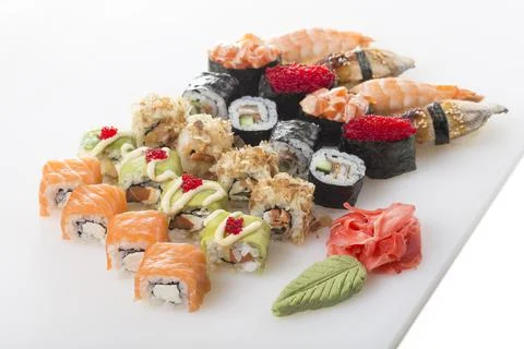 Delicious sushi rolls set. Stock Photos