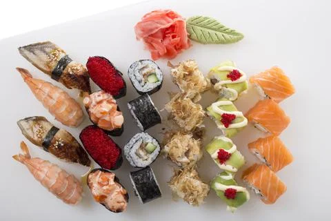 Delicious sushi rolls set. Stock Photos
