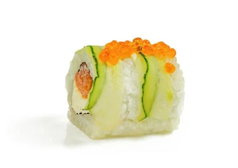 Delicious sushi on a white background. Sushi set isolated . Stock Photos