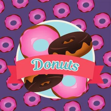 Delicious sweet donuts pattern with ribbon frame Illustrazione stock