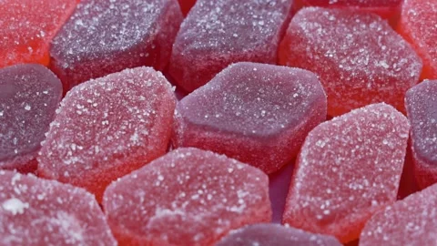 Delicious Sweet Red Raspberry Candy Marmalade, Jelly Candy Rotation, Close-up, I Stock Footage 141667223