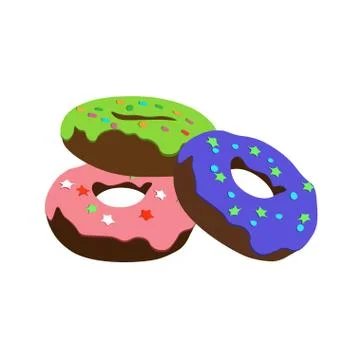 Delicious sweets three donuts with different sweets and cream filling Stock Illustration