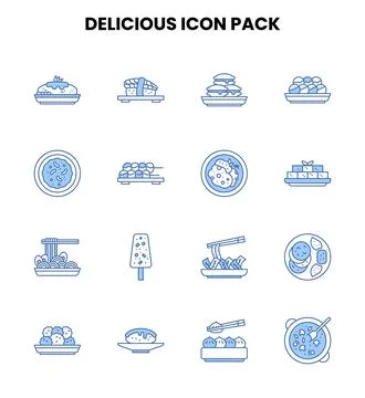 Delicious Two Color Blue Graphics Icons Pack Stock Illustration