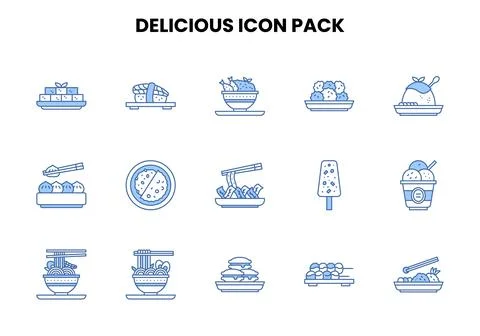 Delicious Two Color Blue Vector Icons Pack Stock Illustration