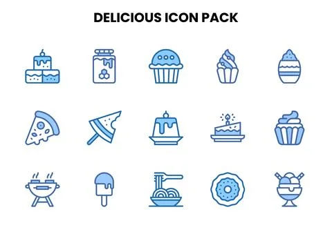 Delicious Two Colour Bundle Icons Pack Stock Illustration