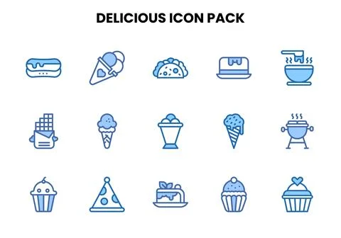 Delicious Two Colour Design Icons Pack Stock Illustration