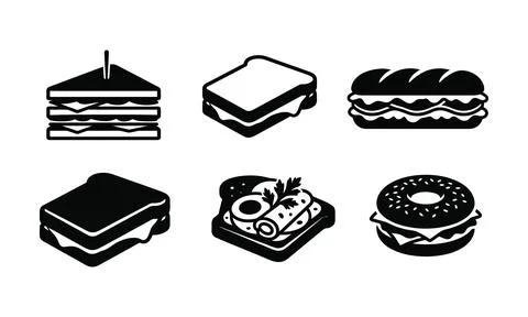 Delicious various sandwich types arranged in a tidy food assortment Stock-Illustration