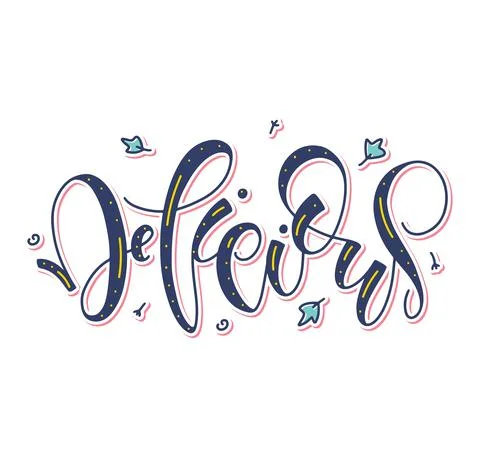 Delicious - vector illustration with lettering. Colored calligraphy Stock Illustration