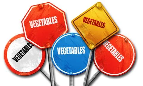 Delicious vegetable sign, 3D rendering, rough street sign collec Stock Illustration