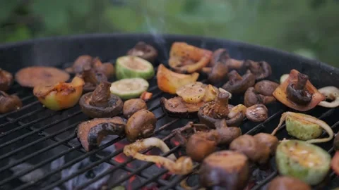 Delicious vegetables on a charcoal grill Stock Footage 200992001