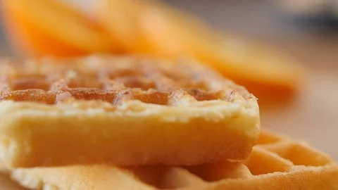 Delicious Waffles With Honey Stock Footage 93829458
