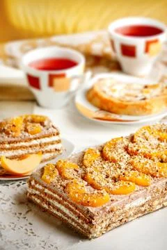 Delicious walnut cake.walnut cake Stock Photos