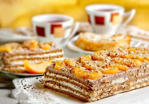 Delicious walnut cake.Walnut cake Stock Photos