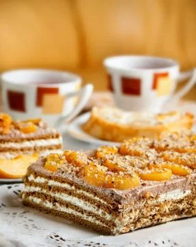 Delicious walnut cake.Walnut cake Stock Photos