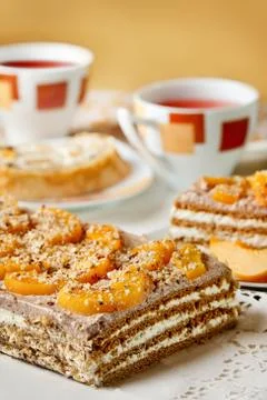Delicious walnut cake.Walnut cake Stock Photos