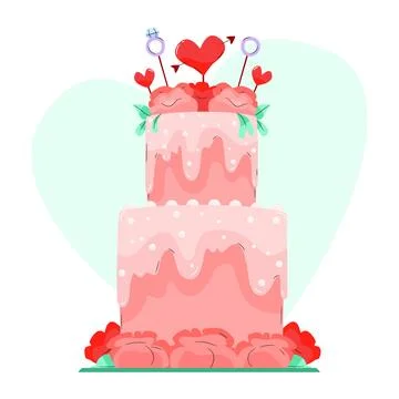 Delicious wedding cake with topper Stock Illustration