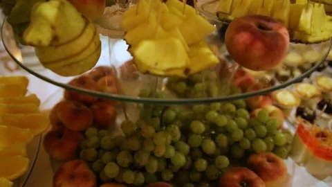 Delicious wedding reception candy bar dessert table Stock Footage 72925483
