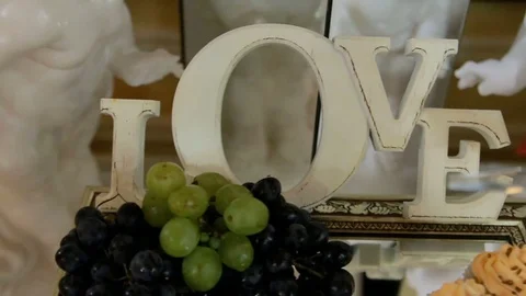 Delicious wedding reception candy bar dessert table Stock Footage 74824648
