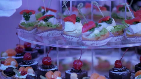 Delicious wedding reception candy bar dessert Stock Footage 86537051