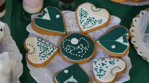 Delicious wedding reception candy bar. Close-up. Stock Footage 89670901