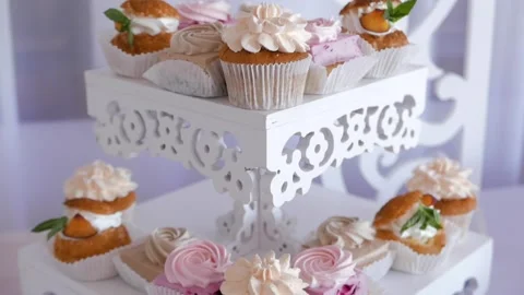 Delicious wedding reception candy bar. Close-up. Stock Footage 89671193
