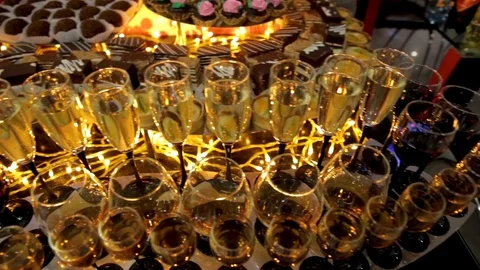 Delicious wedding reception candy bar dessert table Stock Footage 90759516