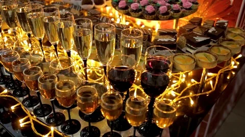 Delicious wedding reception candy bar dessert table Stock Footage 90759598