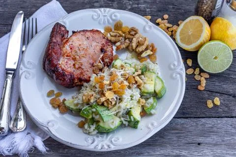 A delicious zucchini risotto with vegetables. Stock Photos