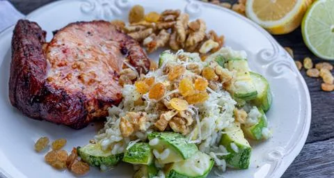 A delicious zucchini risotto with vegetables. Stock Photos