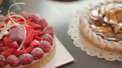 Delicous strawberry raspberry tart Stock Footage 12765933