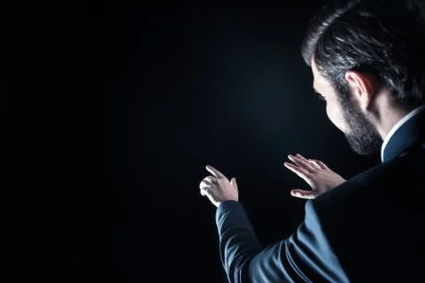 Delighted bearded man testing virtual technology Stock Photos